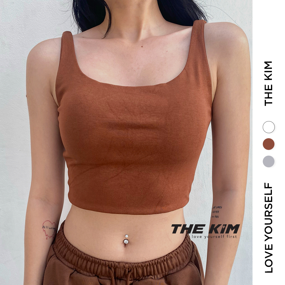 Áo Croptop 2 Dây Cotton May Hai Lớp Vải Thekim, Áo 2 Dây Bản To Cho Nữ A108