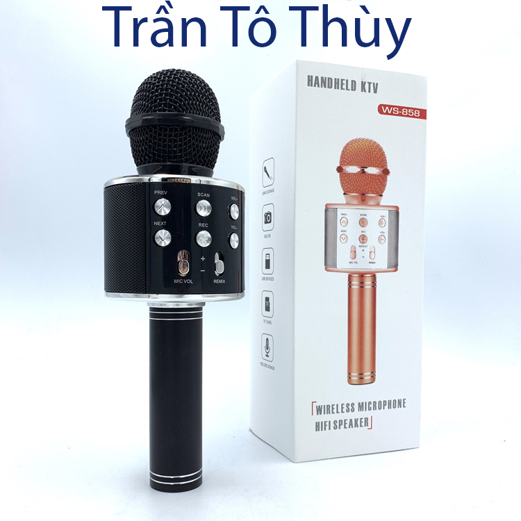 Míc kèm loa hát karaok W858 kết nối nhanh chóng,âm thanh sống động-trantothuy