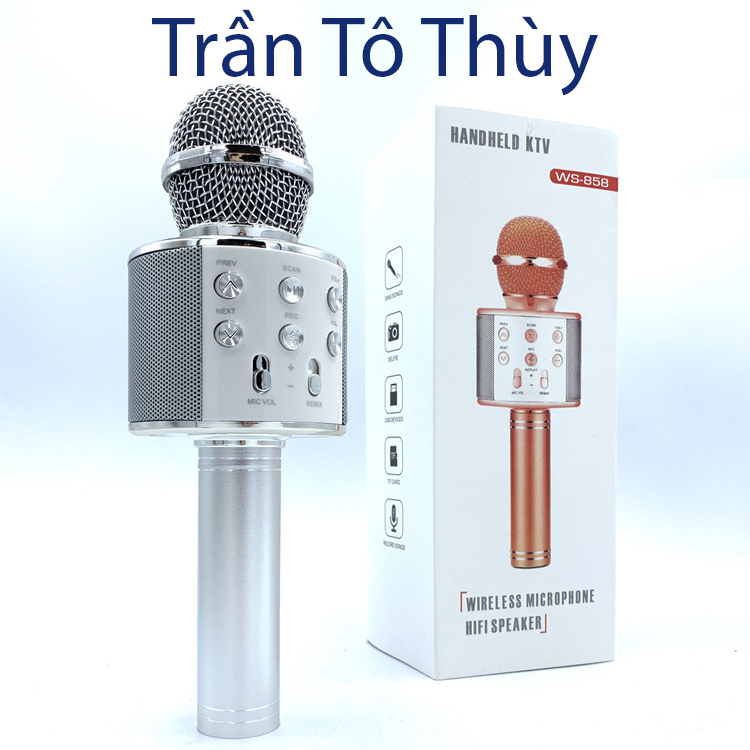 Míc kèm loa hát karaok W858 kết nối nhanh chóng,âm thanh sống động-trantothuy