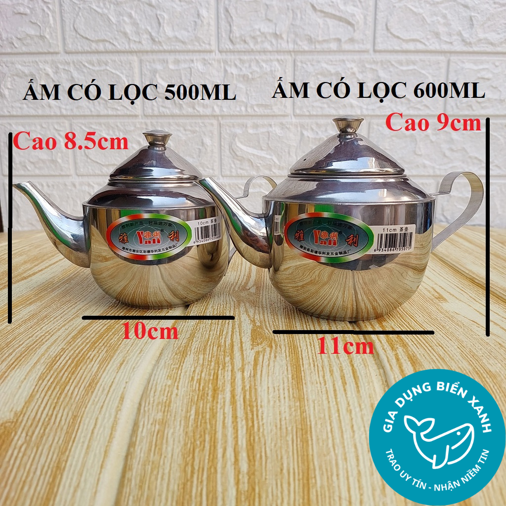 Bình trà inox có lõi lọc size 10cm 11cm cao cấp - Ấm trà inox có lõi lọc