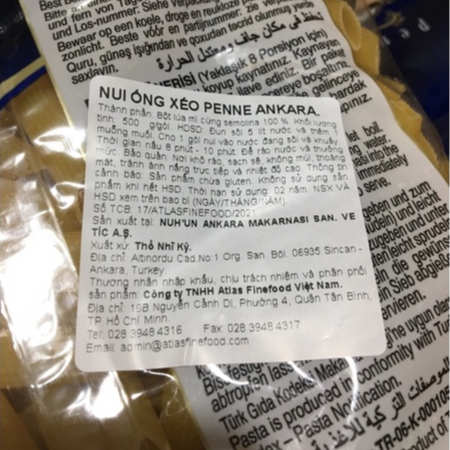 Mì Ý Nui Ống Penne Ankara Gói 500G, Mì Ý, Nui Xoắn/Nui Ống Xéo Nhập Kh