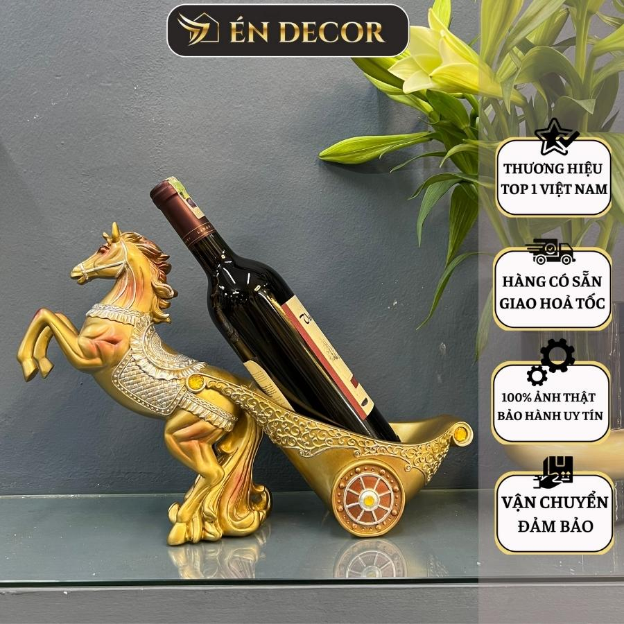 Tượng ngựa để bàn decor phong thuỷ ÉN DECOR kệ rượu vang phi mã kéo rượu để bàn decor trang trí nhà cửa, văn phòng
