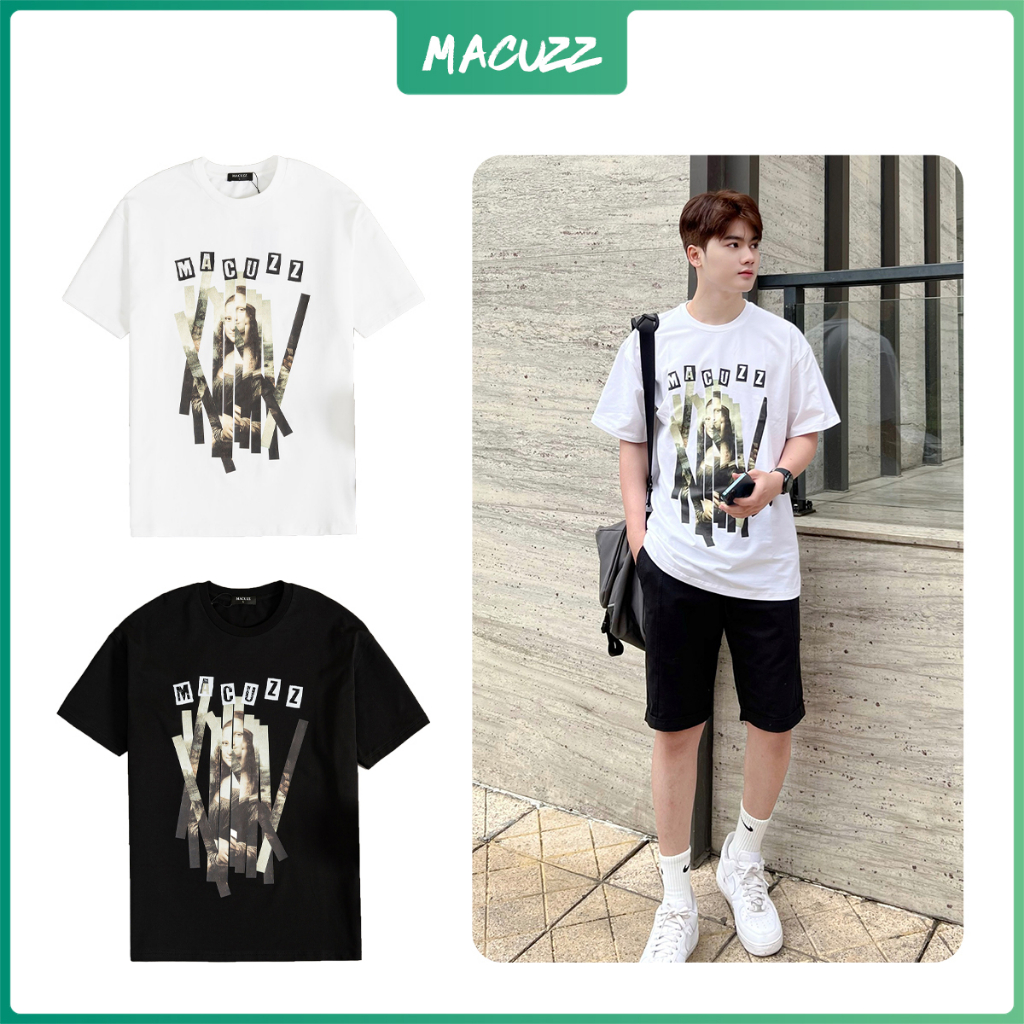 Áo phông unisex tay lỡ cao cấp Mona Lisa Macuzz cotton cổ tròn 2 màu đen trắng, áo thun form oversize MTS004-012303