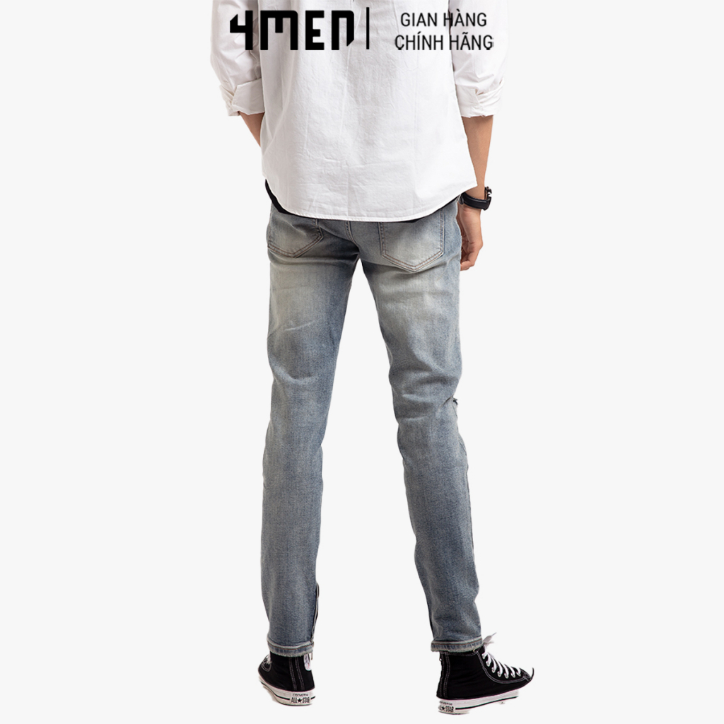 Quần Jeans Nam Rách Ống Dây Kéo 4MEN QJ1668 cá tính, trẻ trung, eo bản thấp, vải denim dày dặn, mềm mại, co giãn