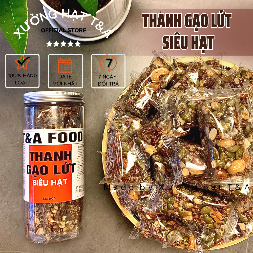 Thanh Gạo Lứt Siêu Hạt T&A cao cấp hủ nắp nhuôm 300Gr hạt điều hạt bí hạt gạo lứt rong biển chà bông - CHỢ HẠT T&A