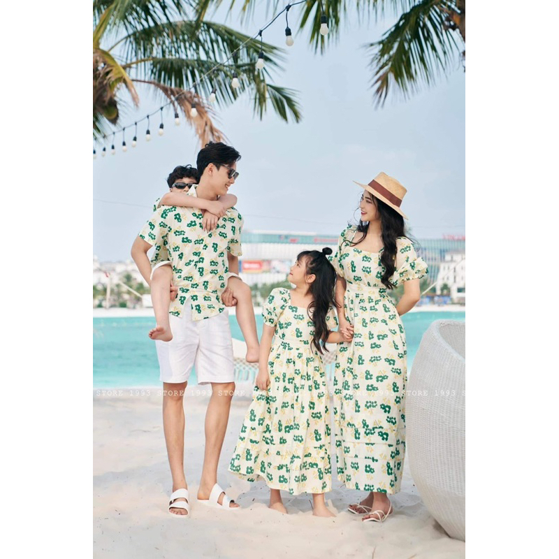 Set gia đình Đi Biển Với hoạ tiết Hoa Xanh, nhìn vào set gia đình nghĩ ngay đến biển rồi các mom ơi🥰