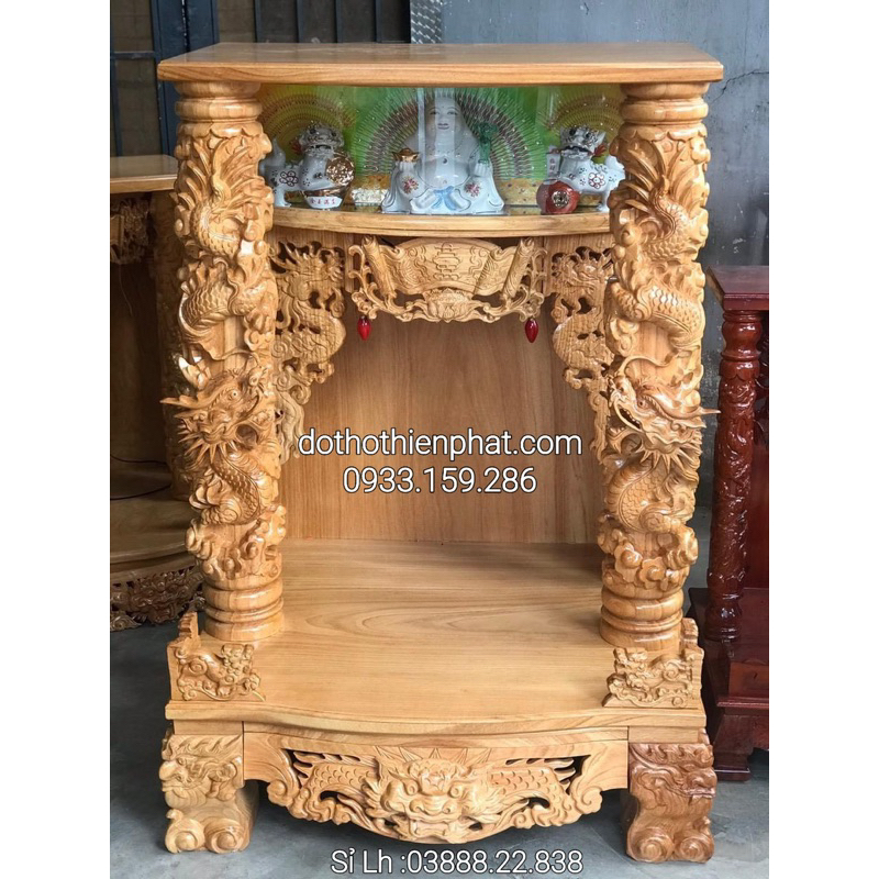 Bàn thờ thần tài ngang 81cm rồng mây gỗ gõ đỏ VIP giá tại kho Lh 0933159286