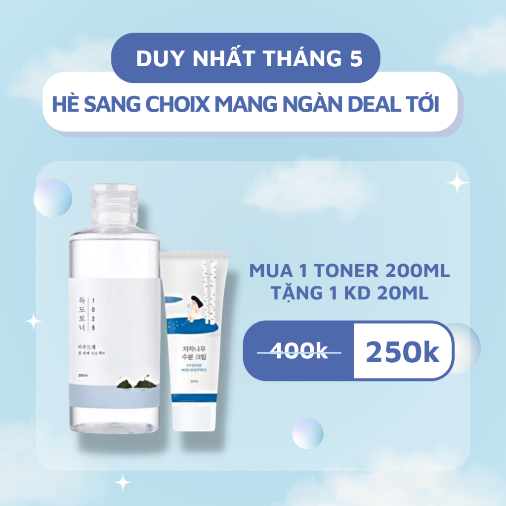 (TẶNG KEM DƯỠNG 20ML) TONER ROUNDLAB DƯỠNG ẨM LÀNH TÍNH 200ML