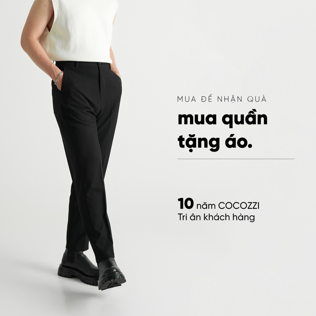 Quần Tây Nam COCOZZI Soul Trousers Ống Suông, Dòng Quần Âu Nam Cạp Cao Chất Liệu 100% Cotton Cao Cấp Co Giãn Tốt.