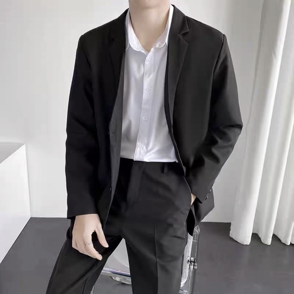 Áo khoác blazer nam-nữ form rộng hàn quốc màu đen, kem,ghi 2 khuy thời thượng | BigBuy360 - bigbuy360.vn