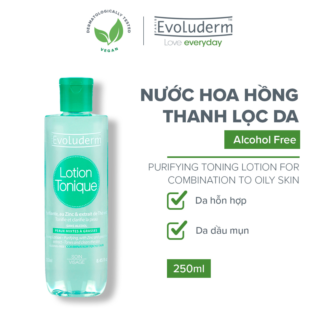 Nước hoa hồng Evoluderm dành cho da hỗn hợp và dầu mụn 250ml