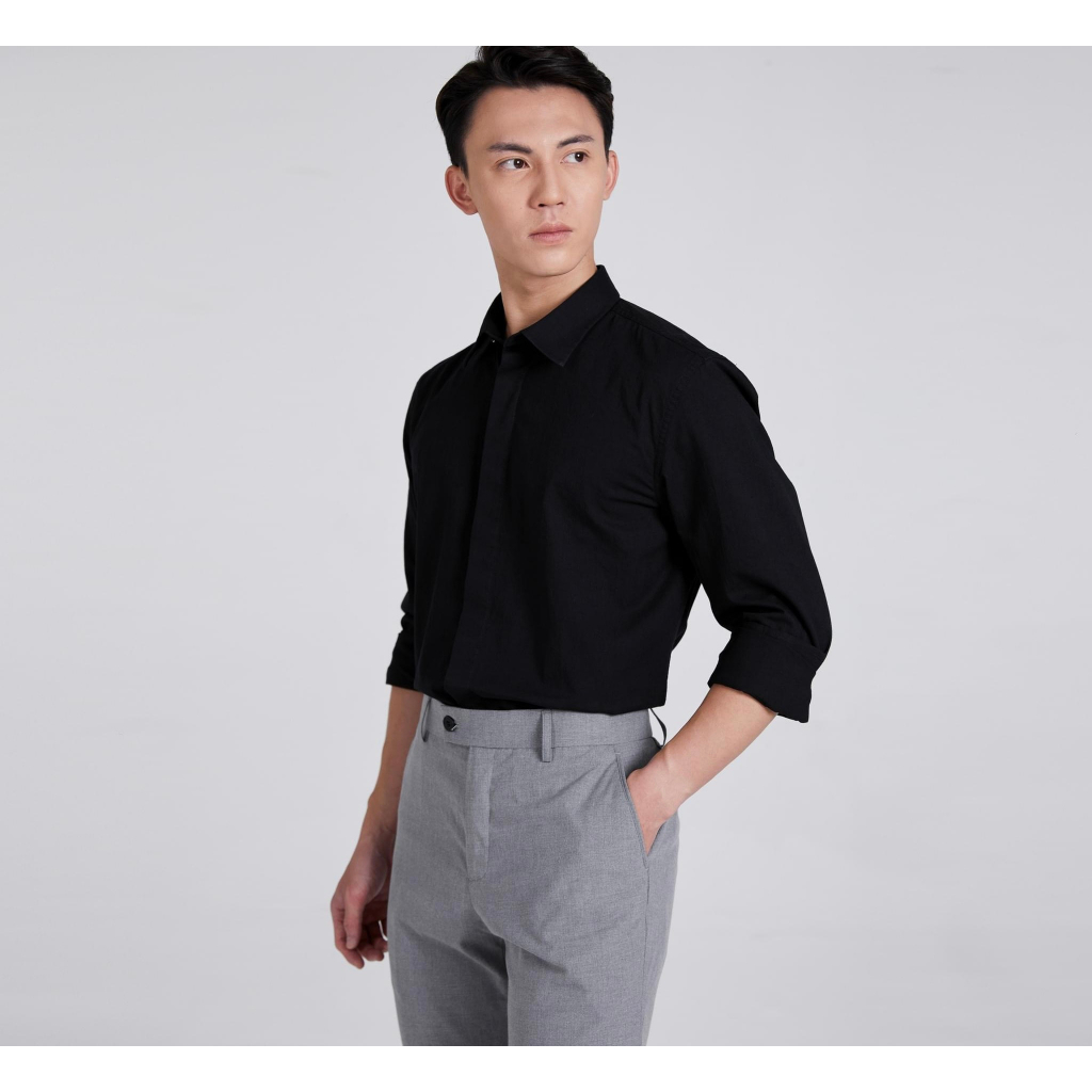 Áo Sơ Mi MANGO giấu cúc công sở cotton mịn chống nhăn dày dặn thoàng mát