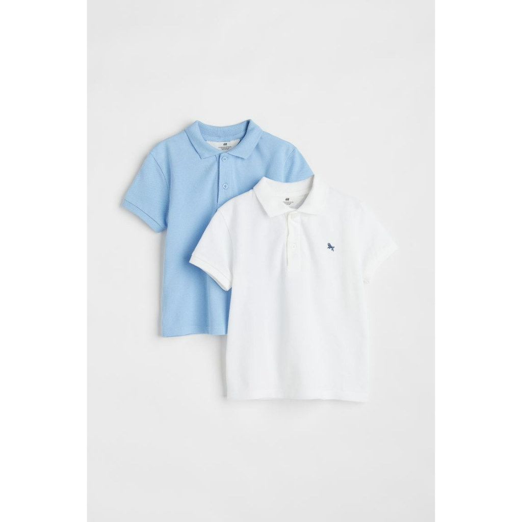Set 2 áo polo xanh trắng 1031731001 HM H&M_hàng chính hãng authentic