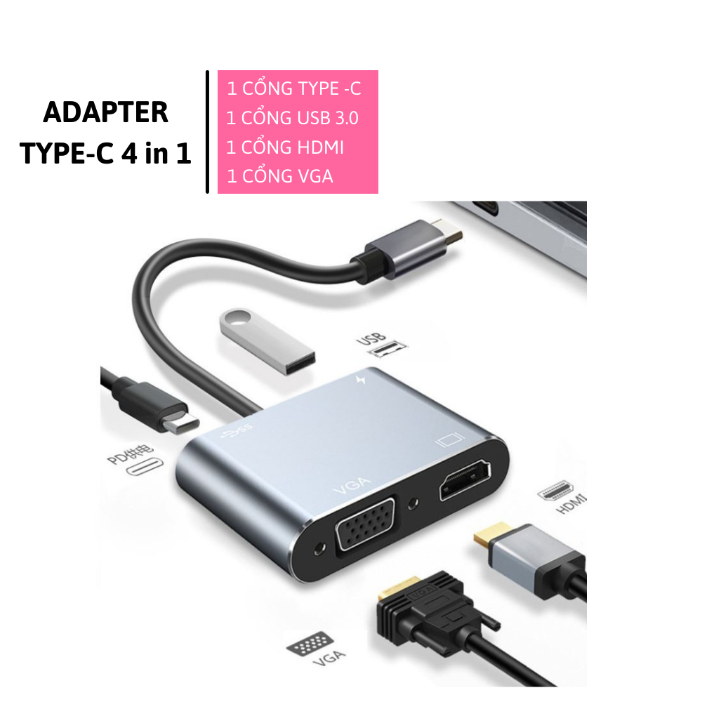 Cáp chuyển USB Type-c ra 4 cổng HDMI/ VGA/ USB và cổng sạc hỗ trợ chế độ Dex - UHV41160
