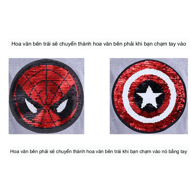 Áo thu đổi màu bé trai bộ sưu tập mùa hè mới 2023 Kim Sa Lấp Lánh Lật Mặt Đổi Màu Hoạt Hình Cotton