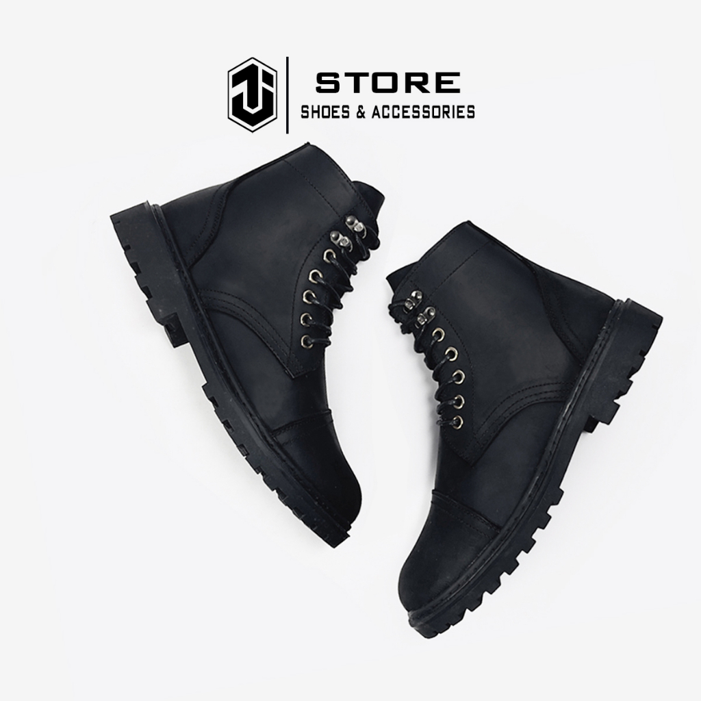 Giày Combat Boots Iron Black CK01 Da Bò Sáp J1, Giày Boot Nam Cao Cổ Đế Tăng Chiều Cao Cá Tính, Mạnh Mẽ