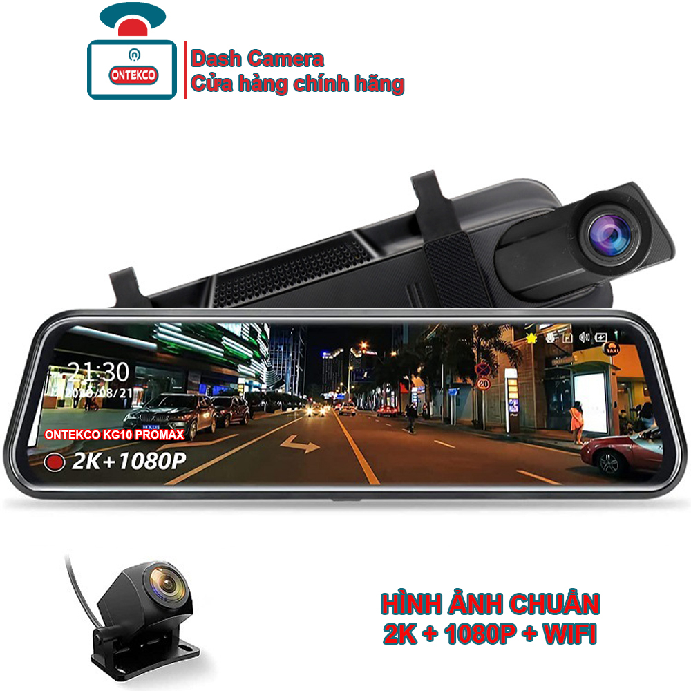 Camera hành trình ONTEKCO KG10 Promax 2K - wifi màn gương 10 Inh, xem video trên điện thoại camera lùi 1080P