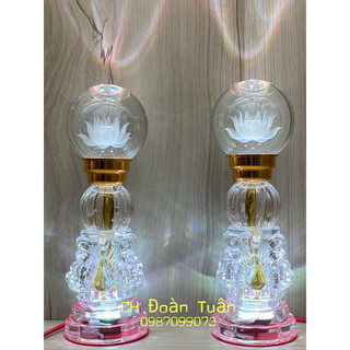 Cặp đèn thờ quả cầu pha lê thân thiên nga - đèn trang trí bàn thờ - đèn thờ cao cấp