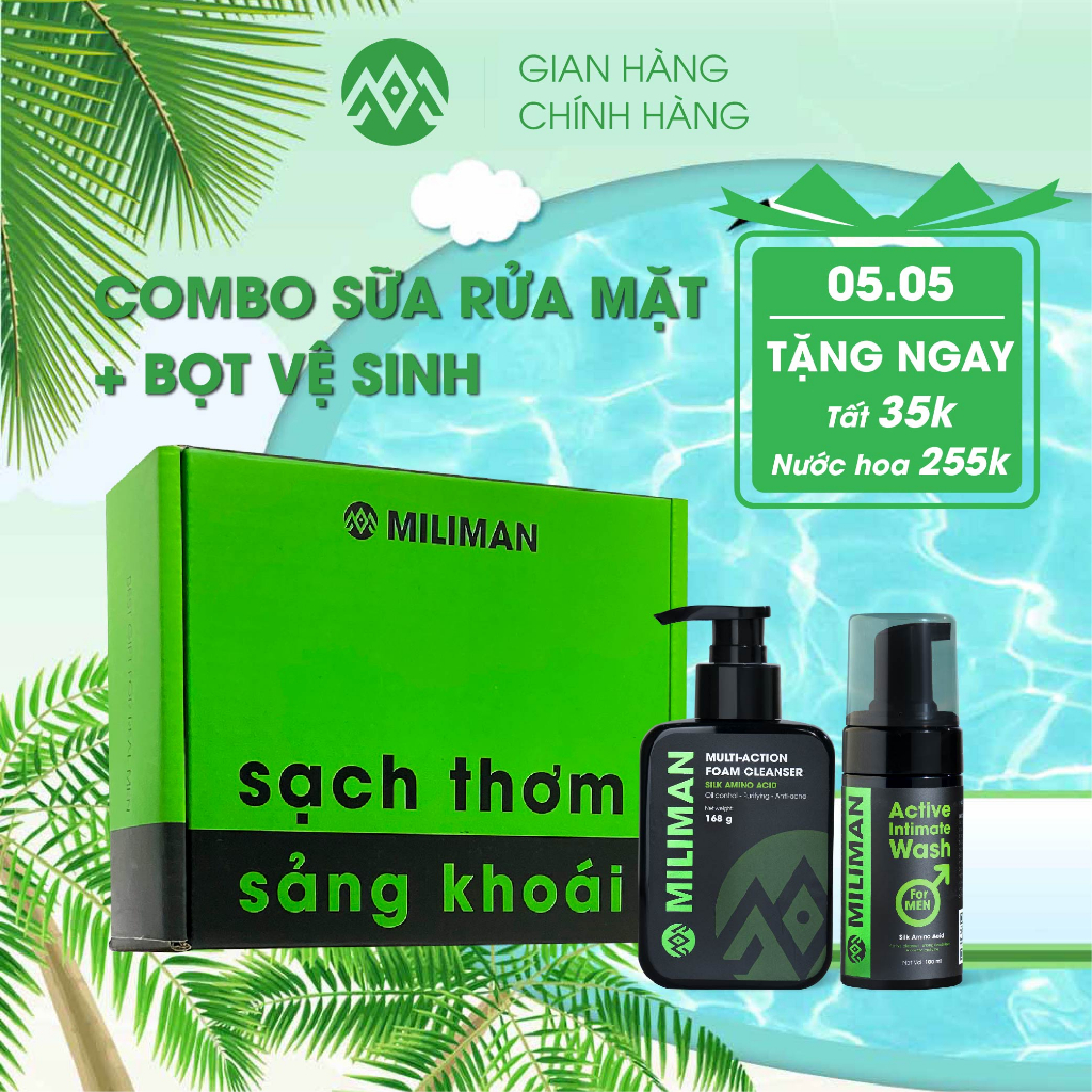Combo Sạch Thơm Sảng Khoái Gồm 1 Sữa Rửa Mặt Nam 168Gr Và 1 Bọt Vệ Sinh Nam 100ML Thương Hiệu MILIMAN