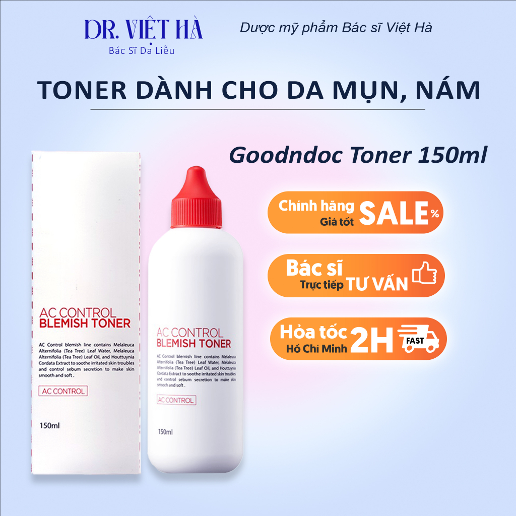 Nước hoa hồng Goodndoc Ac Control Blemish Toner giúp làm sạch da, cân bằng pH, thích hợp cho da mụn và da nám 150ml
