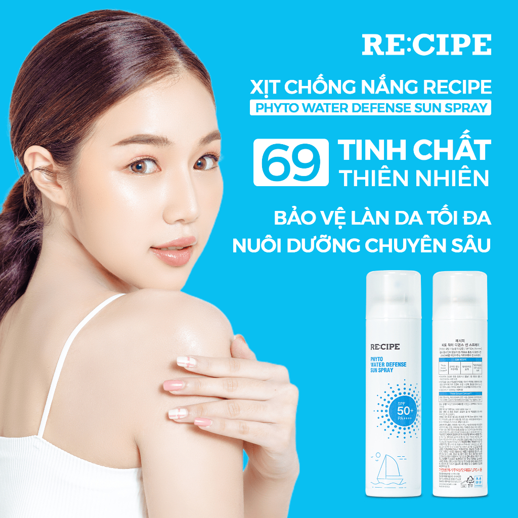 Xịt Chống Nắng RECIPE SPF50+ PA++++ Chống Nắng, Không Trôi Recipe Phyto Water Defense Sun Spray 180ml