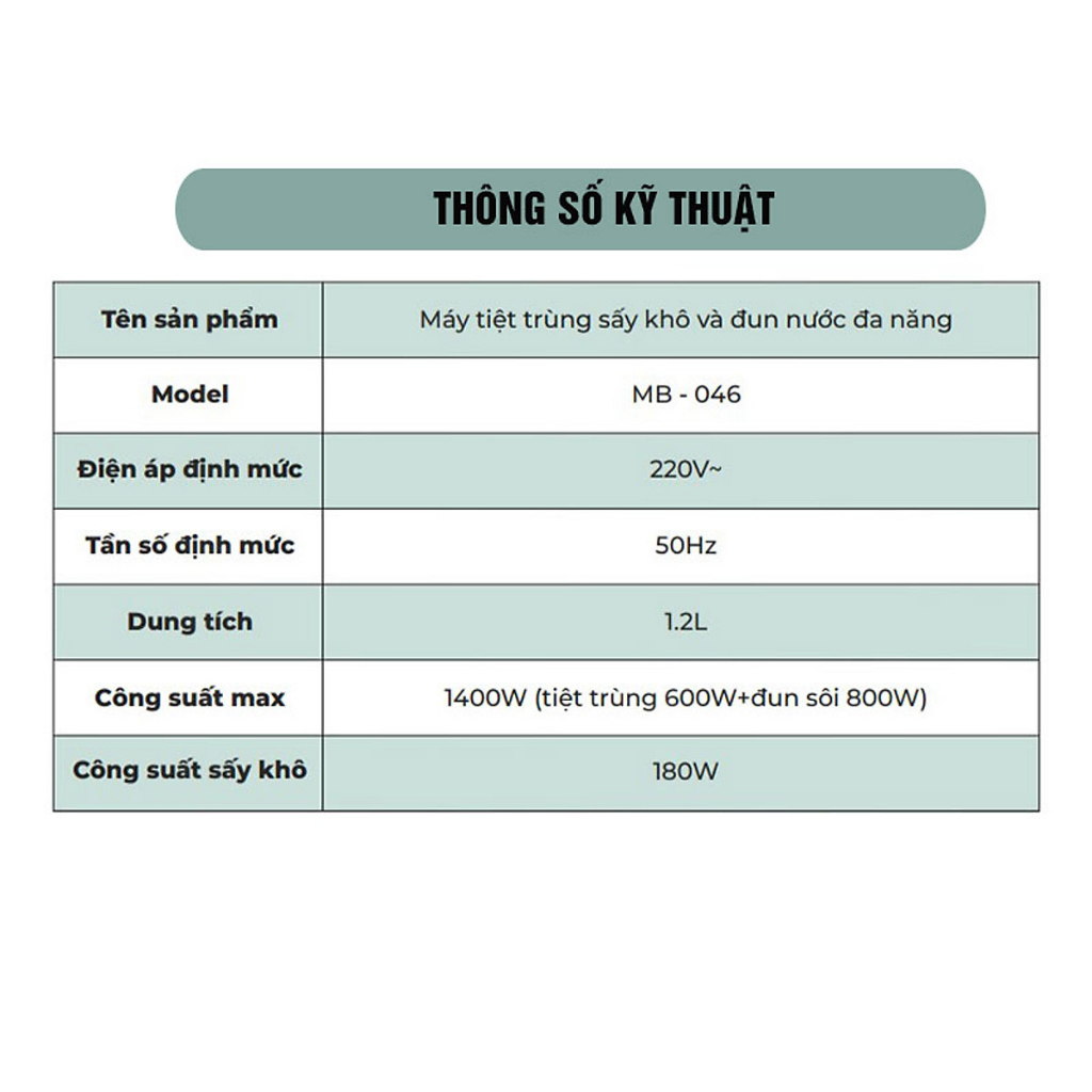 MÁY TIỆT TRÙNG SẤY KHÔ VÀ ĐUN NƯỚC ĐA NĂNG Moaz BéBé MB046 - BẢO HÀNH CHÍNH HÃNG 12 THÁNG