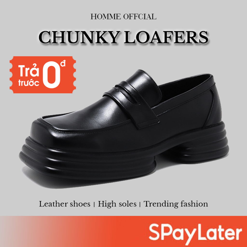 Giày Chunky Loafers mũi vuông hiện đại, Giày da nam HOMME đế cao 5cm Hàn Quốc 85755-R