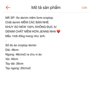 Áo denim mềm form croptop (ảnh thật)
