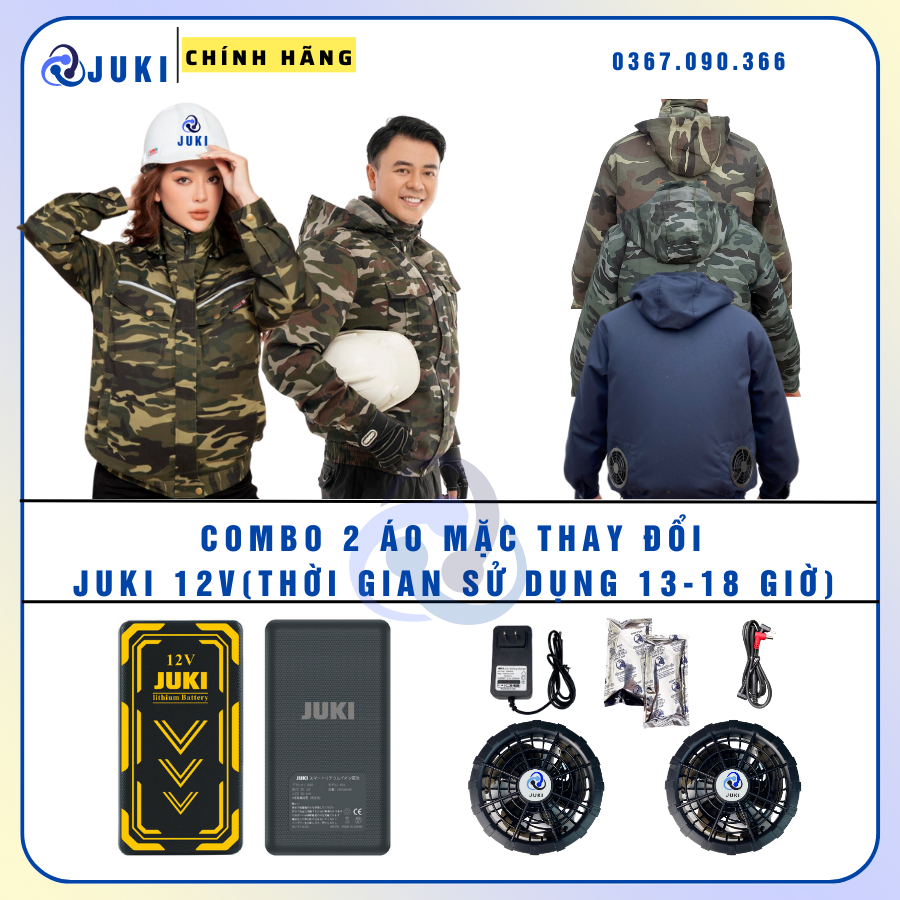 Áo Quạt Điều Hòa Nhật Bản combo 2 áo thay thế tiện lợi. (Pin chạy liên tục 13-20 tiếng). Bảo Hành 13 tháng