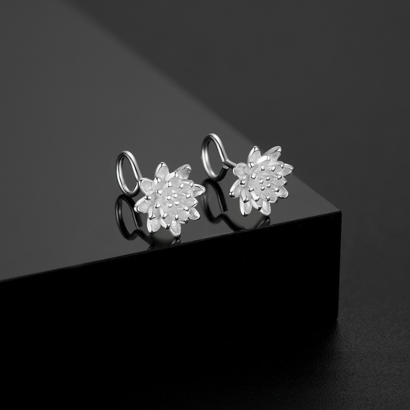 Bông Tai Bạc Nữ Hoa Sen Đính Đá Khuyên Tai Chất Liệu Bạc 925 Phong Cách Thời Trang Trẻ KE39