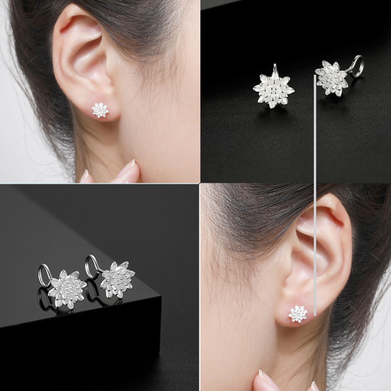 Bông Tai Bạc Nữ Hoa Sen Đính Đá Khuyên Tai Chất Liệu Bạc 925 Phong Cách Thời Trang Trẻ KE39