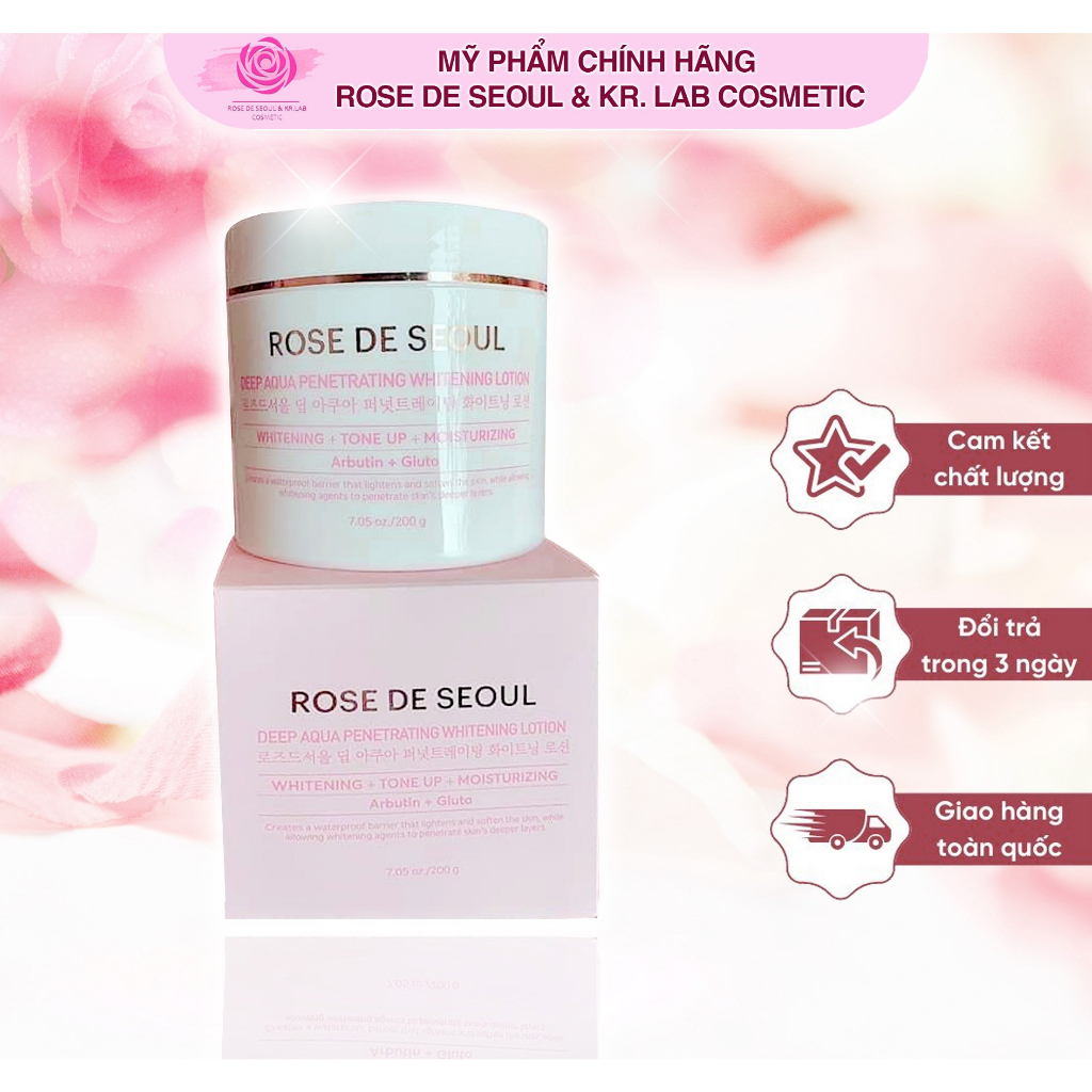 Kem body Rose De Seoul lọ 200g hạn 2026 kháng nước dưỡng trắng không lộ vân