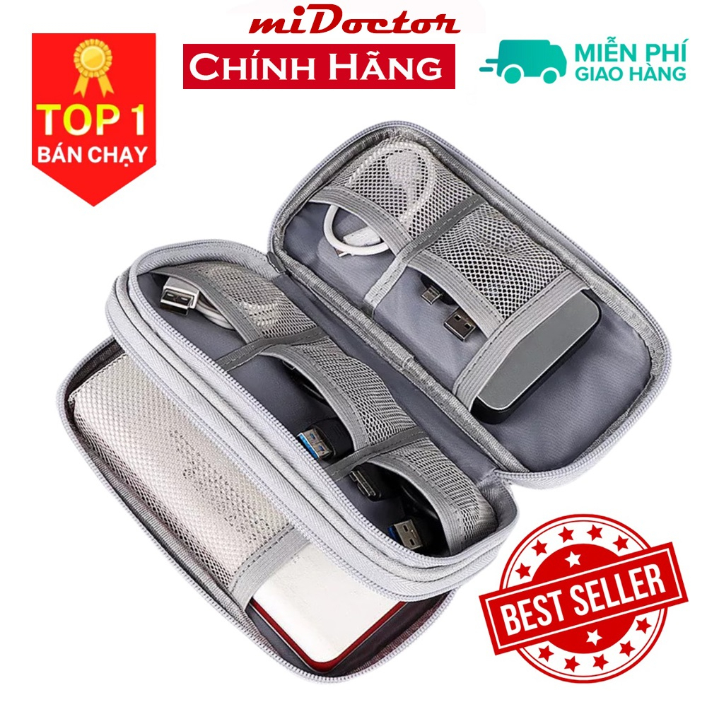 Túi phụ kiện công nghệ đựng pin sạc dự phòng, điện thoại, cáp sạc usb, tai nghe có quai cầm miDoctor0