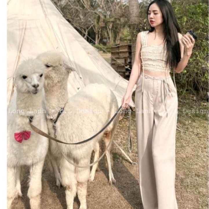 Sét áo ren crop top quần suông sang chảnh, trẻ trung năng động đi chơi, đi biển, đi dạo phố