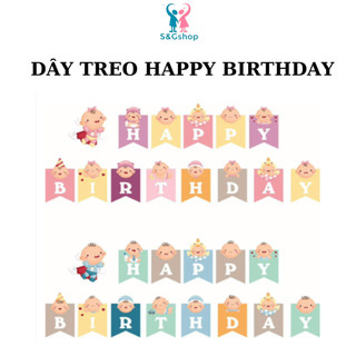 Băng rôn trang trí background sinh nhật happy birthday cho bé trai và bé gái tặng kèm dây ruy băng treo