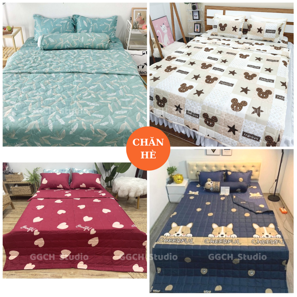 [SALE] Set Chăn Hè Cotton Poly siêu mềm mịn 5 món mẫu Đô Rê Mon | 1 chăn + 1 ga + 2 vỏ gối nằm + 1 vỏ ôm