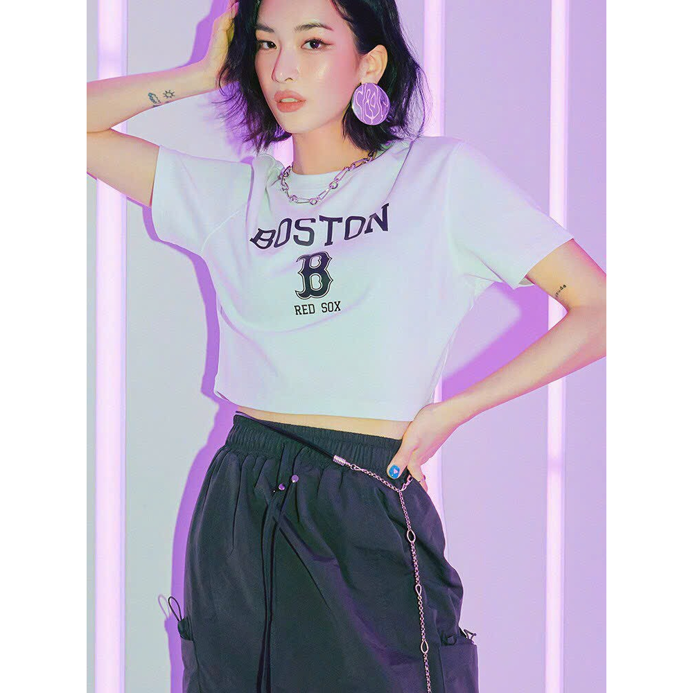 Áo Croptop Nữ MLB NY 2 Màu Đen Trắng Hàng Xuất Dư Đầy Đủ Tag Mag