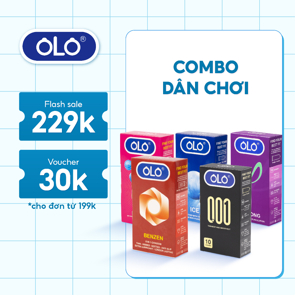 Combo 5 hộp bao cao su OLO - 50 cái, siêu mỏng, kéo dài thời gian, mát lạnh, hương dâu - socola - vani