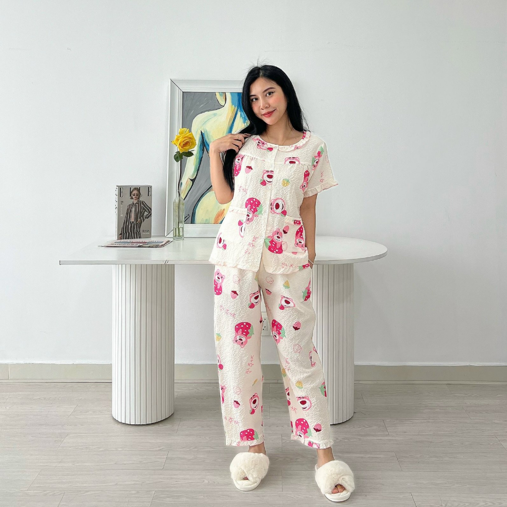 Đồ bộ nữ đùi cộc tay ngắn quần dài xốp Thái họa tiết đáng yêu VIRGO