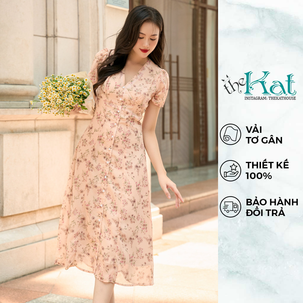 Đầm Hoa Katia The Kat House, vải chiffon gân có kèm lớp lót lụa mềm mại, nhẹ nhàng, bay bổng, thoải mái