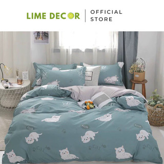 Bộ Chăn Ga Gối vải Cotton Poly mẫu mèo xanh đáng yêu nhập khẩu cao cấp bộ 4 món