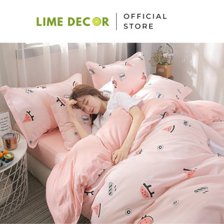 Bộ Chăn Ga Gối vải Cotton Poly mẫu dưa hấu miếng hồng hàng nhập khẩu cao cấp bộ 4 món