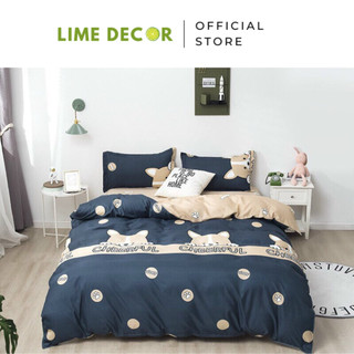 Bộ Chăn Ga Gối vải Cotton Poly mẫu cún cheerful hàng nhập khẩu cao cấp bộ 4 món