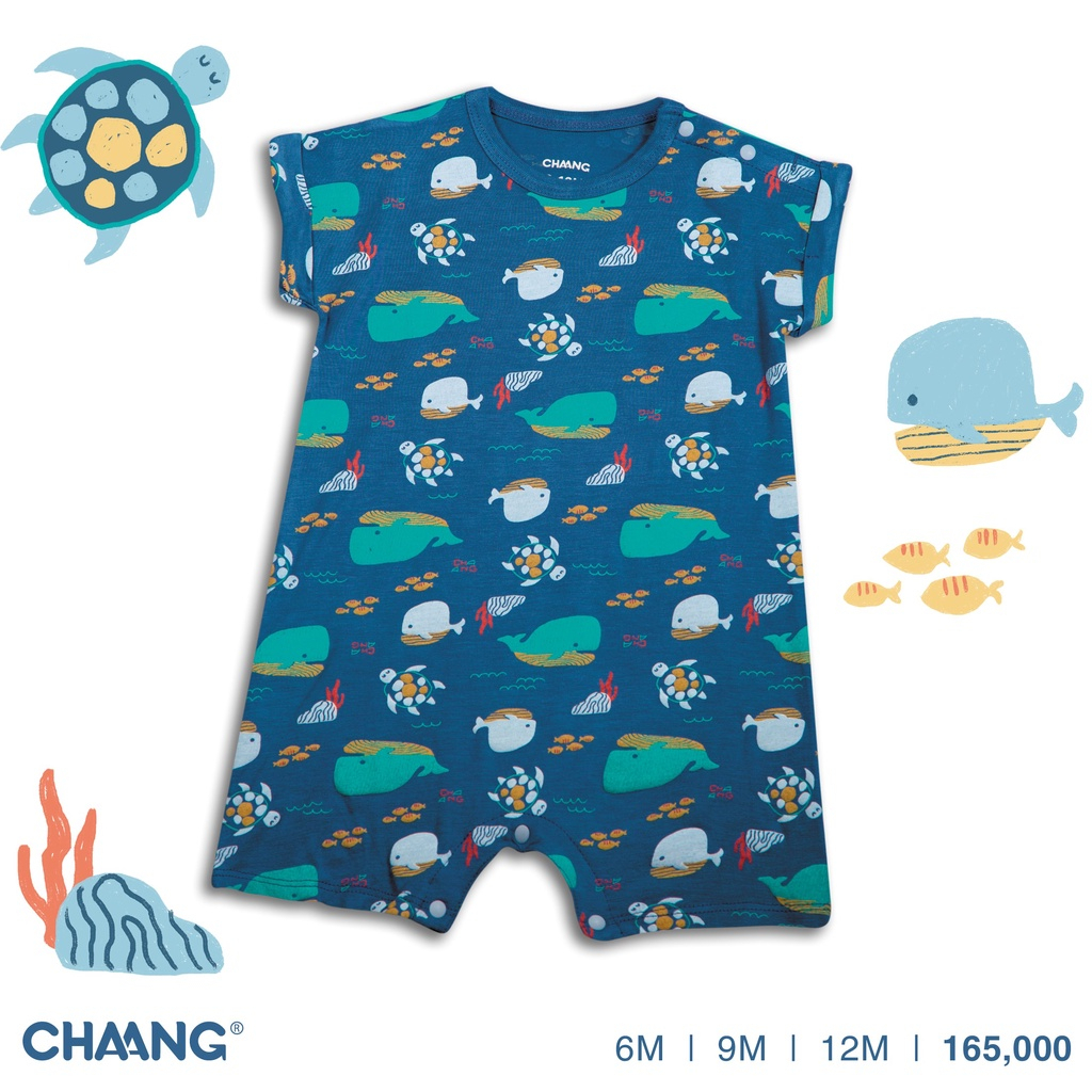 3-6M Bộ body cộc tay cúc vai Sea cá voi cho bé trai, bé gái