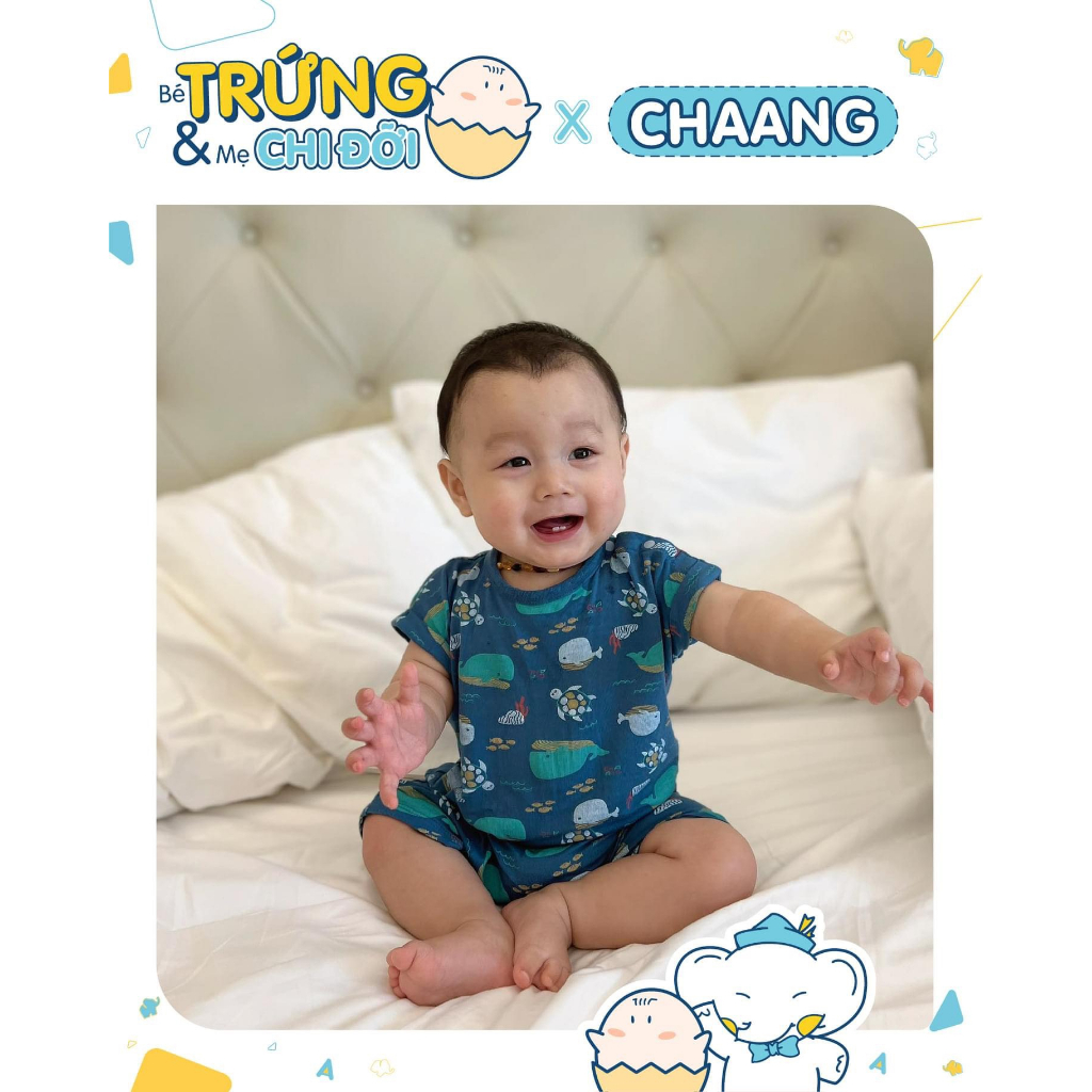 3-6M Bộ body cộc tay cúc vai Sea cá voi cho bé trai, bé gái