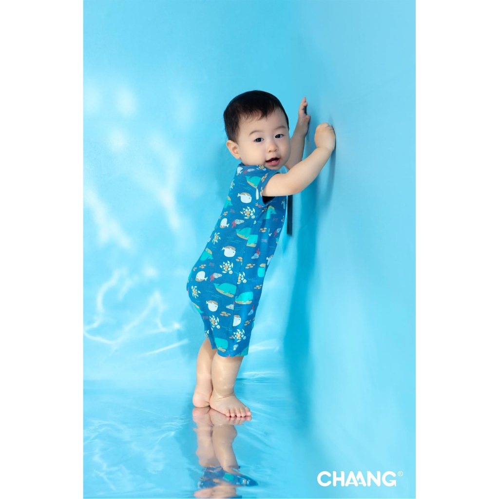 3-6M Bộ body cộc tay cúc vai Sea cá voi cho bé trai, bé gái
