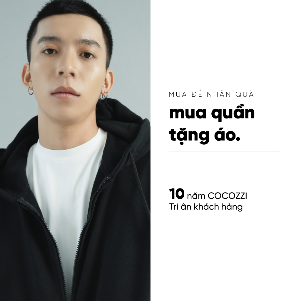 Áo Khoác Nam COCOZZI Black Hoodie Zip Màu Đen, Dòng Áo Nam Form Oversize Chất Liệu Vải Nỉ Chân Cua Cao Cấp 350gms.