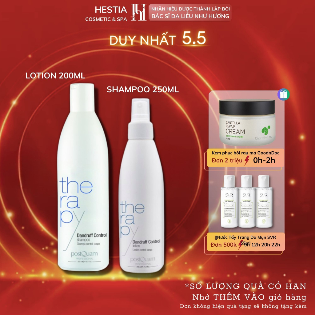 Bộ dầu gội và lotion GIẢM GÀU NẶNG, TIÊU SỪNG, CHỐNG NGỨA, GIẢM ĐỎ POSTQUAM THERAPY DANDRUFF CONTROL LOTION 0ML 250ml