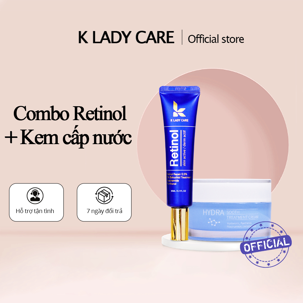 Combo Retinol bakuchiol 2% treatment 30ml + kem cấp nước phục hồi K Lady Care 50ml căng bóng, cấp ẩm, chống lão hóa