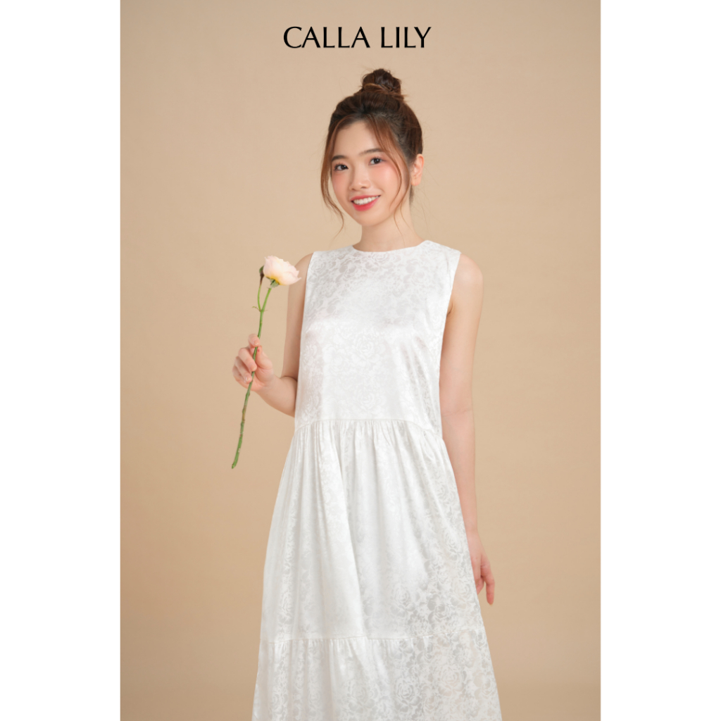 Calla Lily - Đầm lụa vân hoa nổi babydoll Lily Silk Dress